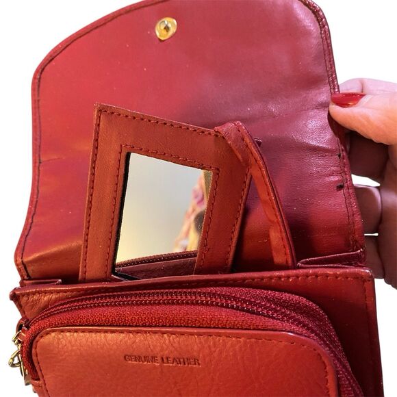 Vtg Pierre Cardin Leather Crossbody Handbag Expandable 9x6 Pen Calc Pockets Red - Picture 6 of 15